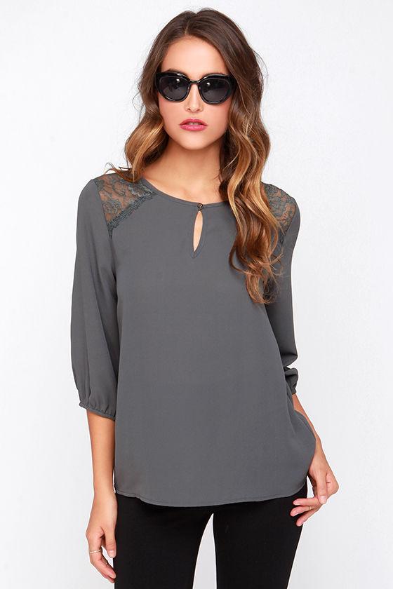 Cute Grey Top - Lace Top - Short Sleeve Top - $36.00 - Lulus