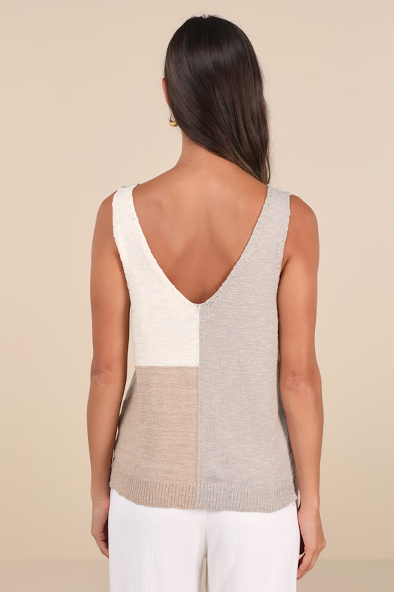Lulus Modern Look Ivory And Grey Color Block Sweater Knit Tank Top In Ivory And Grey
