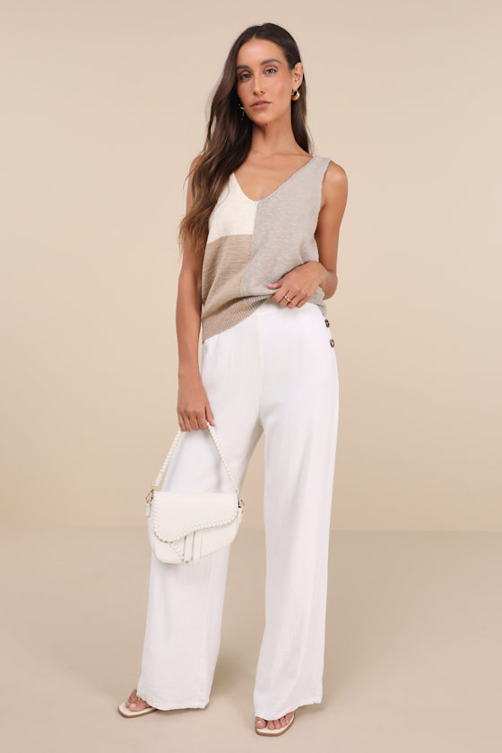 Lulus Modern Look Ivory And Grey Color Block Sweater Knit Tank Top In Ivory And Grey