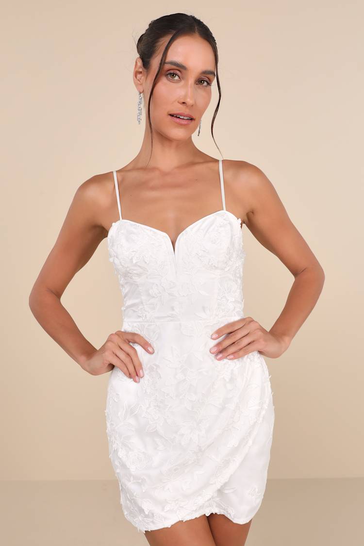 Immense Elegance White Floral Embroidered Bustier Mini Dress
