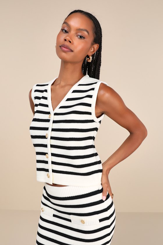 Exemplary Chicness Ivory Striped Button-Front Sweater Top 2