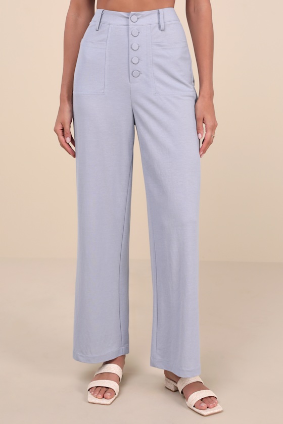 LULUS INSTINCTIVELY ELEVATED SLATE HIGH-RISE BUTTON-FLY WIDE-LEG PANTS