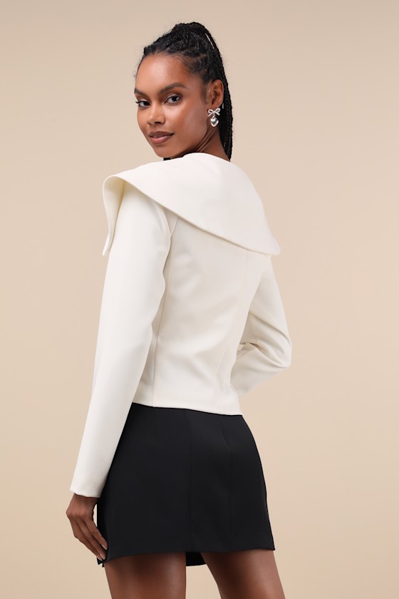 LULUS DISTINCTLY CHIC IVORY SHAWL COLLAR RHINESTONE BUTTON BLAZER