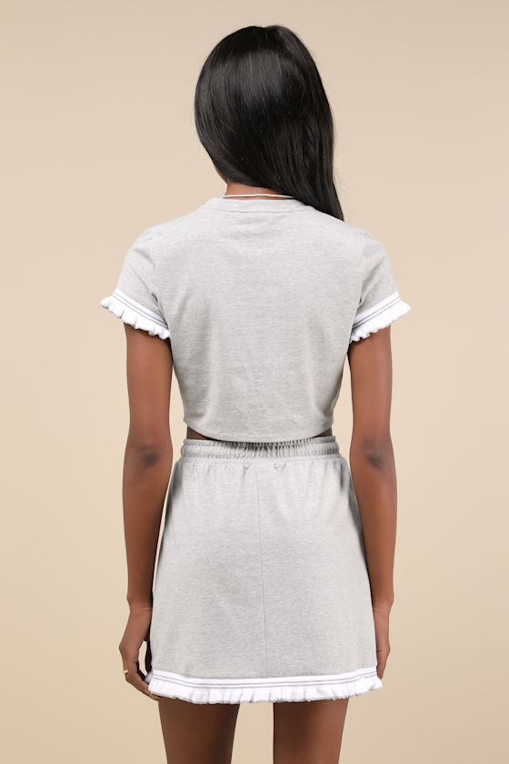 Sweet Score Heather Grey Ruffled Drawstring High-Rise Mini Skirt 2