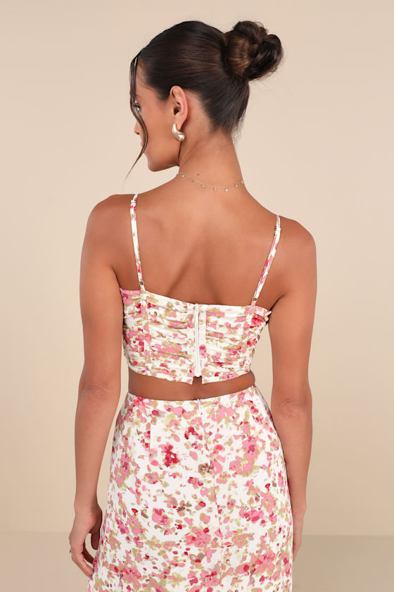 Lulus Mastered Elegance Ivory Multi Abstract Print Lace-up Cami Top In Ivory