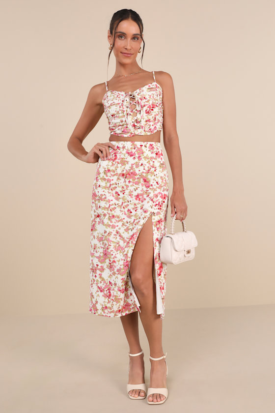 Lulus Mastered Elegance Ivory Multi Abstract Print Lace-up Cami Top In Ivory