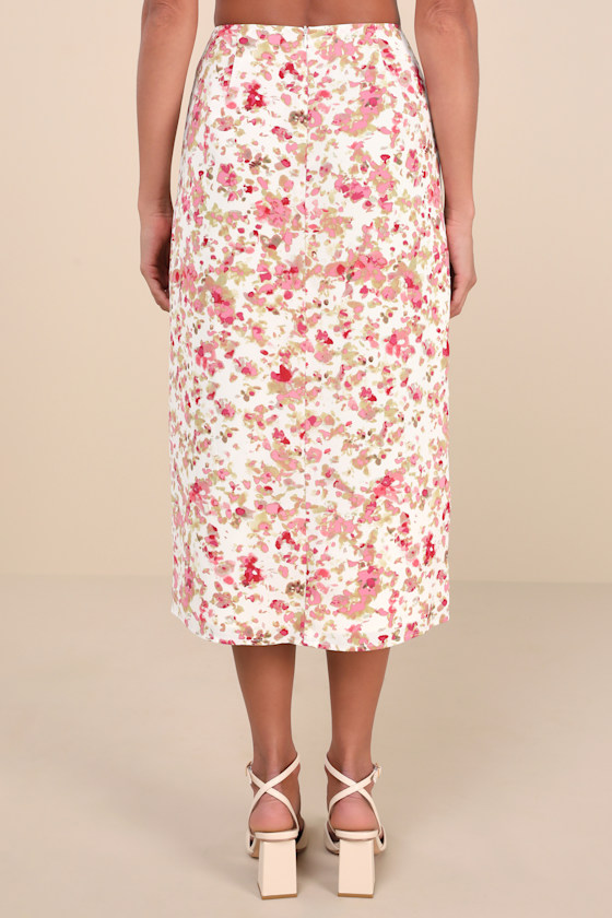 LULUS MASTERED ELEGANCE IVORY MULTI ABSTRACT PRINT MIDI SKIRT