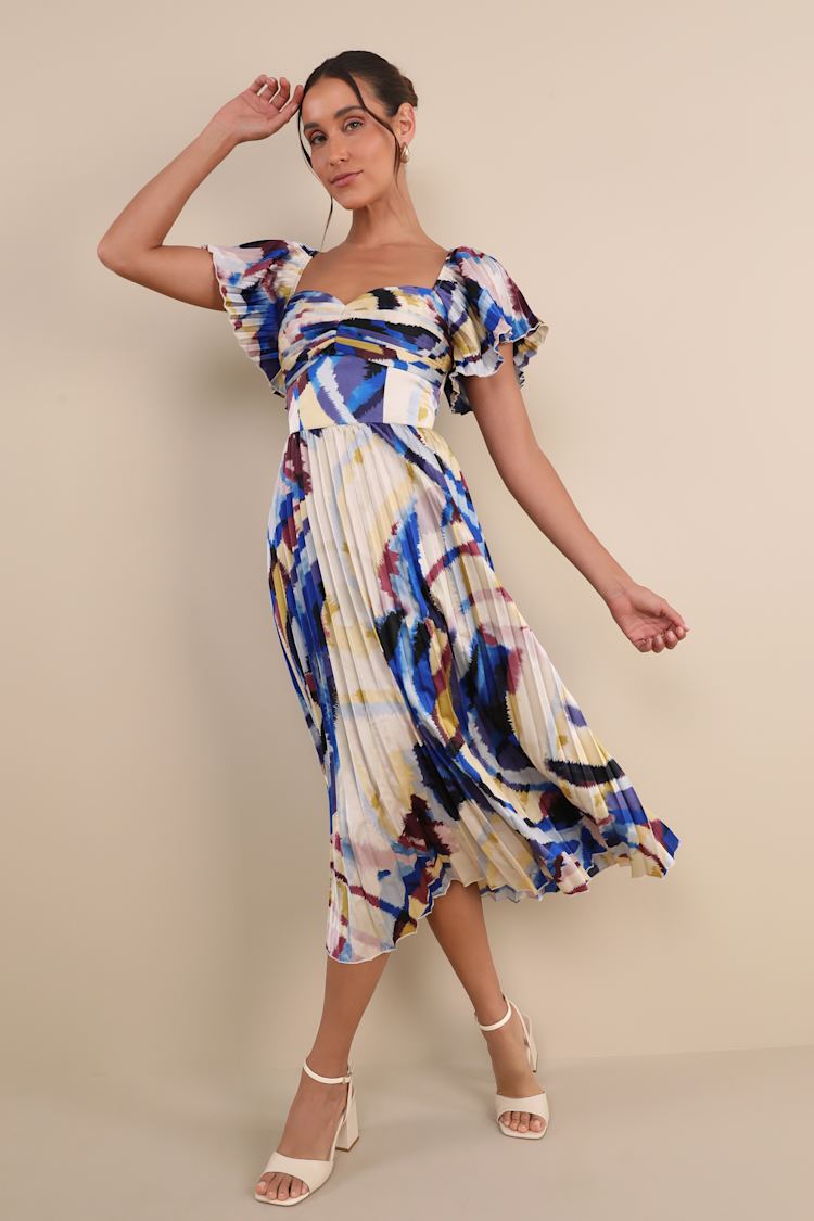 blue abstract print dress Skyla Deep V Maxi Dress  Blue Print Chiffon