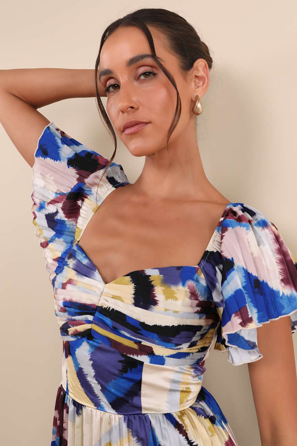 Authentically Yours Blue Multi Abstract Print Satin Midi Dress