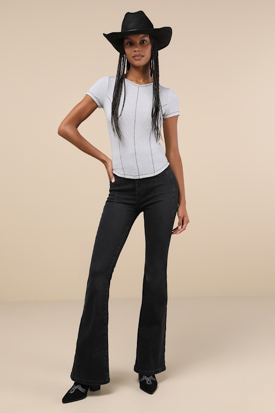 Lulus Flawless Fit Heathered Light Grey Seamed Short Sleeve Top In Light Grey