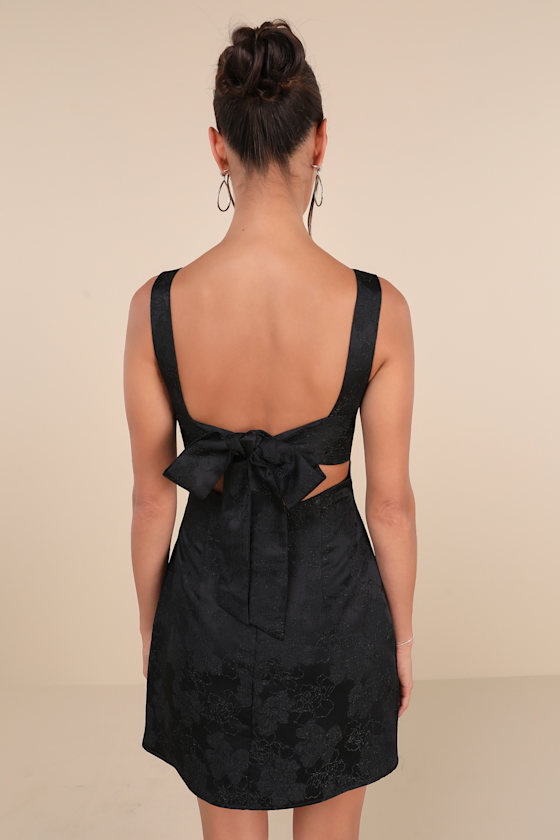 Jacquard Flounce Sleeve Cut Out Back Mini Dress main image 1