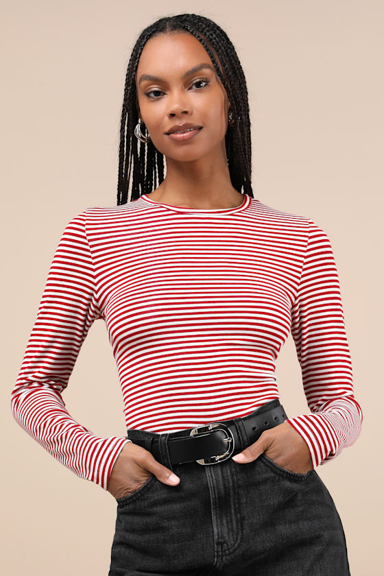 Inclined to Sweetness Red and White Striped Long Sleeve Top 1