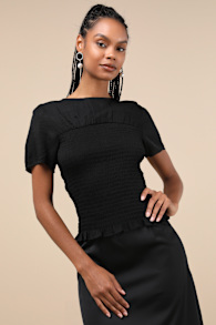 Cultivated Aura Black Smocked Dolman Sleeve Top 1