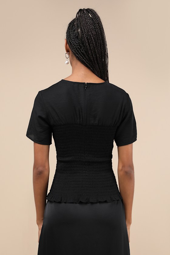 Lulus Cultivated Aura Black Smocked Dolman Sleeve Top In Black