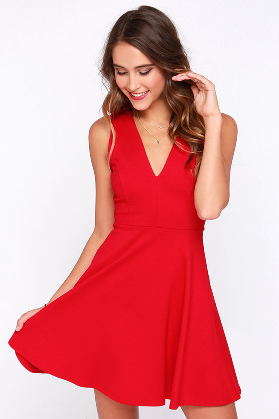 Pretty Red Dress Sleeveless Dress Skater Dress 40.00
