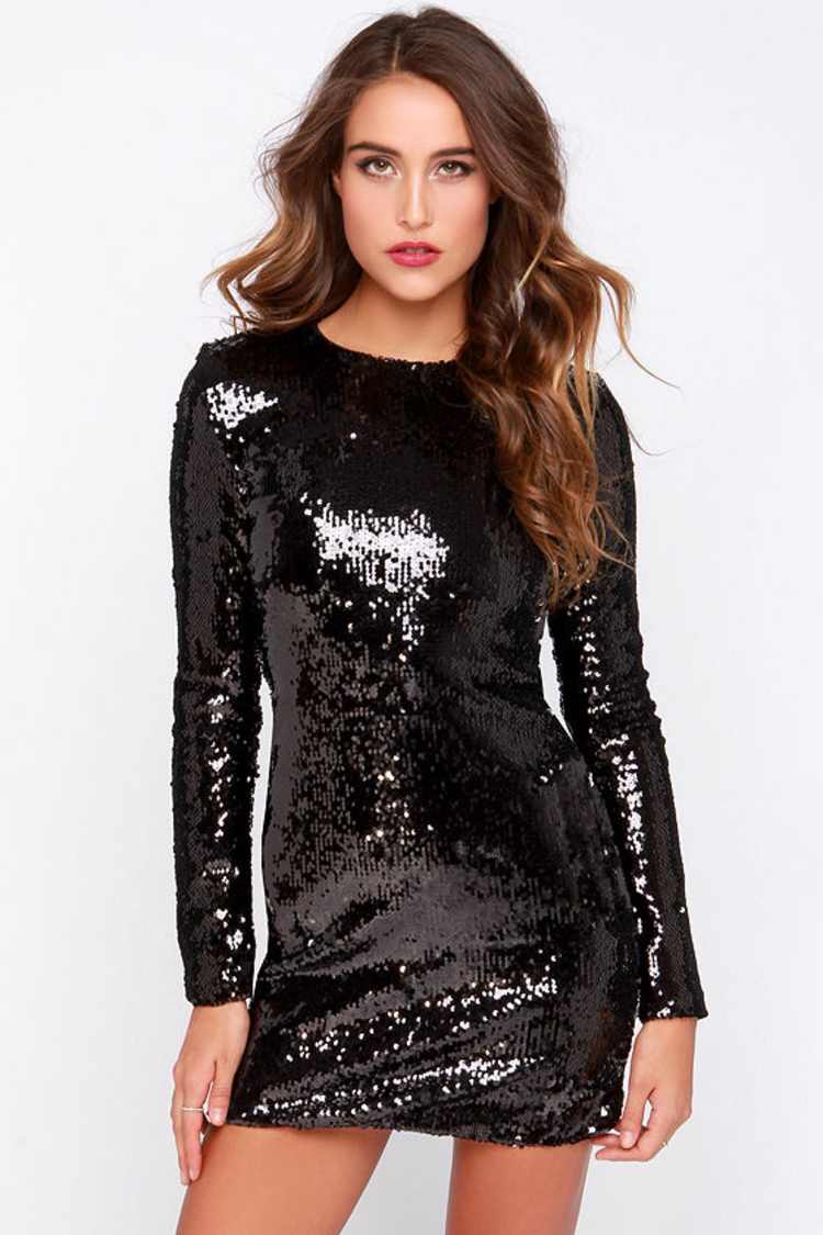 long sleeve glitter bodycon dress Sequin Long Sleeve Bodycon Front Slit Evening Dress main image 0