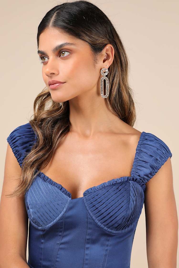 Perfected Aesthetic Cobalt Blue Satin Ruffled Bustier Mini Dress