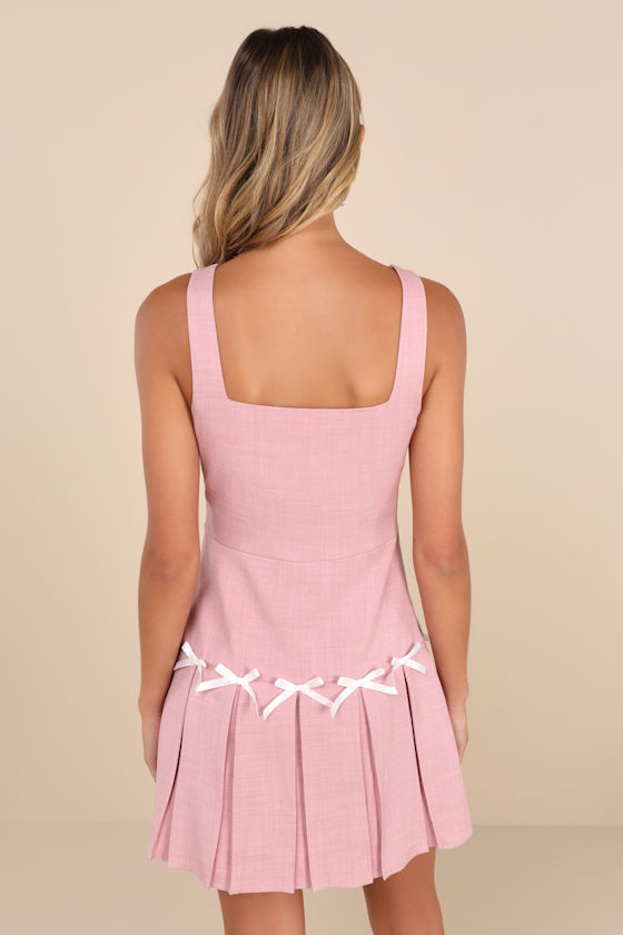 Lulus Undeniably Adorable Pink Pleated Sleeveless Bow Mini Dress In Pink