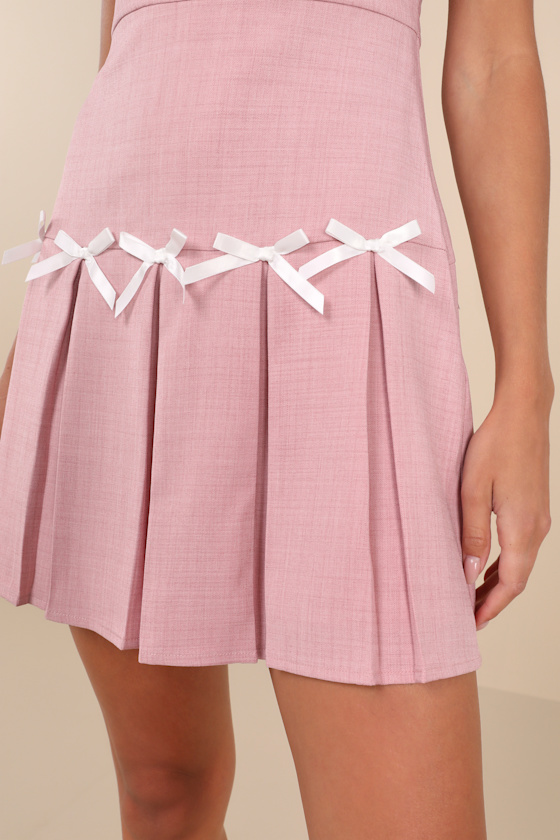 Lulus Undeniably Adorable Pink Pleated Sleeveless Bow Mini Dress In Pink