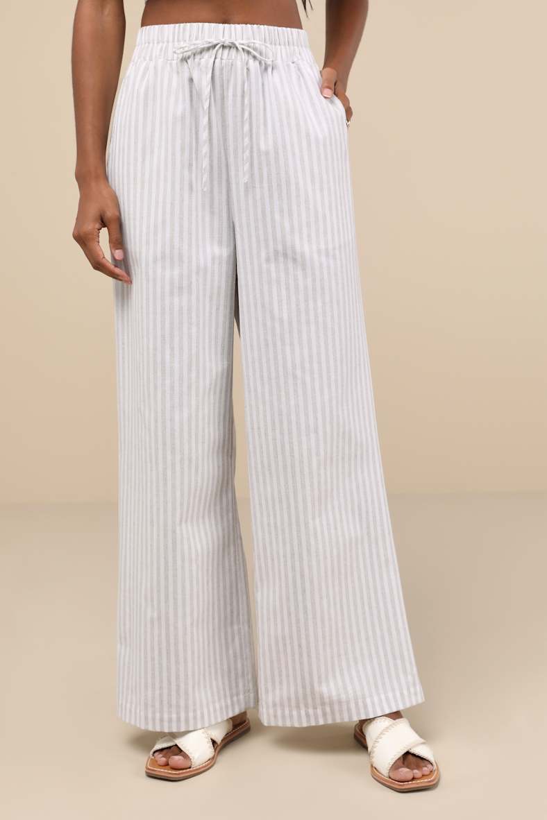 Ideal Breeze Ivory and Beige Striped High-Rise Wide-Leg Pants