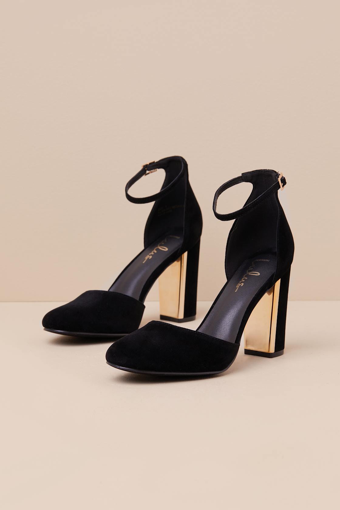Laura Black Velvet Ankle Strap Heels
