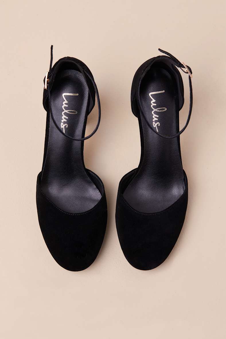 Laura Black Velvet Ankle Strap Heels