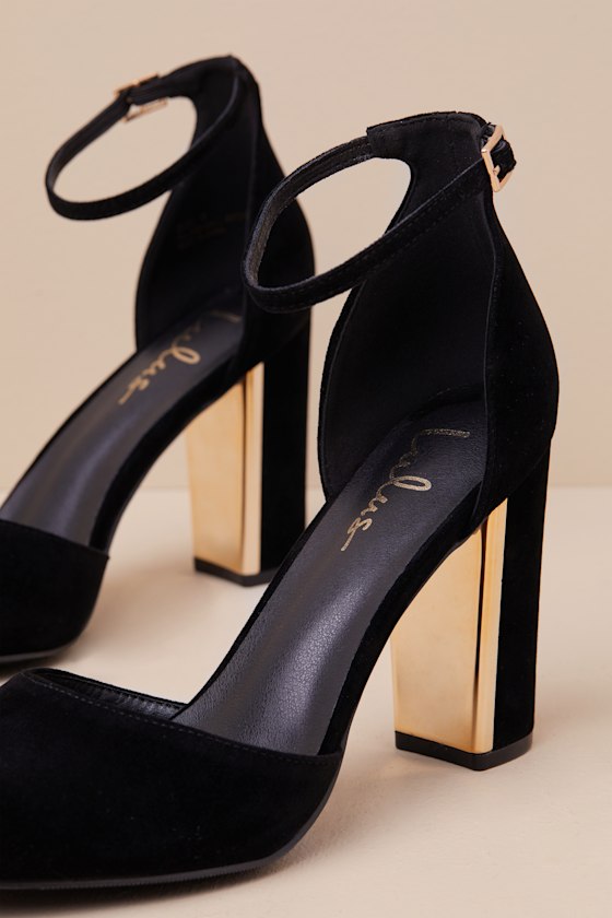 Laura Black Velvet Ankle Strap Heels - thumbnail 4
