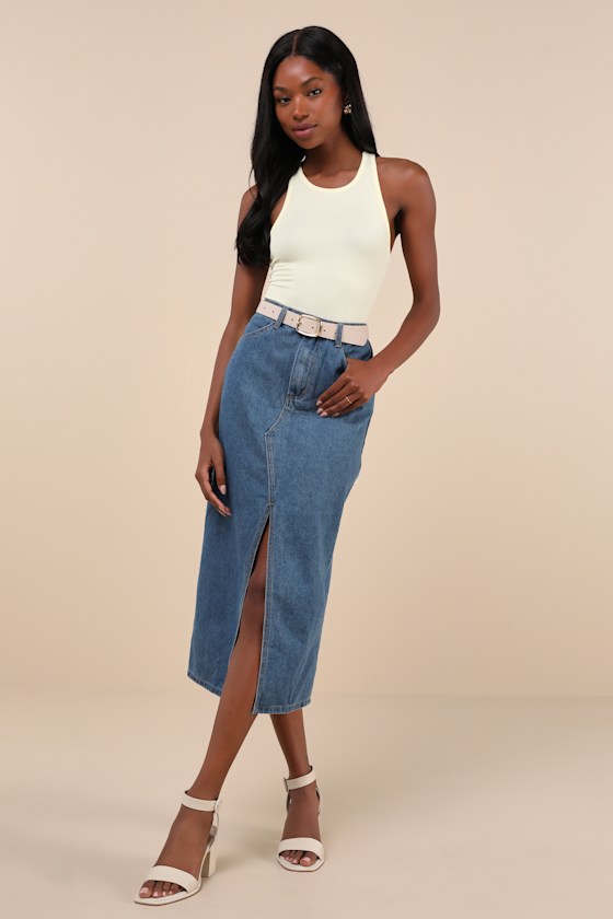 Darling Trend Medium Wash Denim Midi Skirt 5