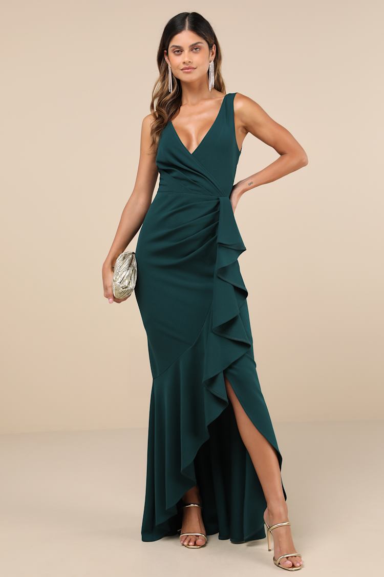 Emerald High-Low Maxi Dress - Ruffled Maxi Dress - Green Gown - Lulus Emerald High-Low Maxi Dress - Ruffled Maxi Dress - Green Gown - Lulus