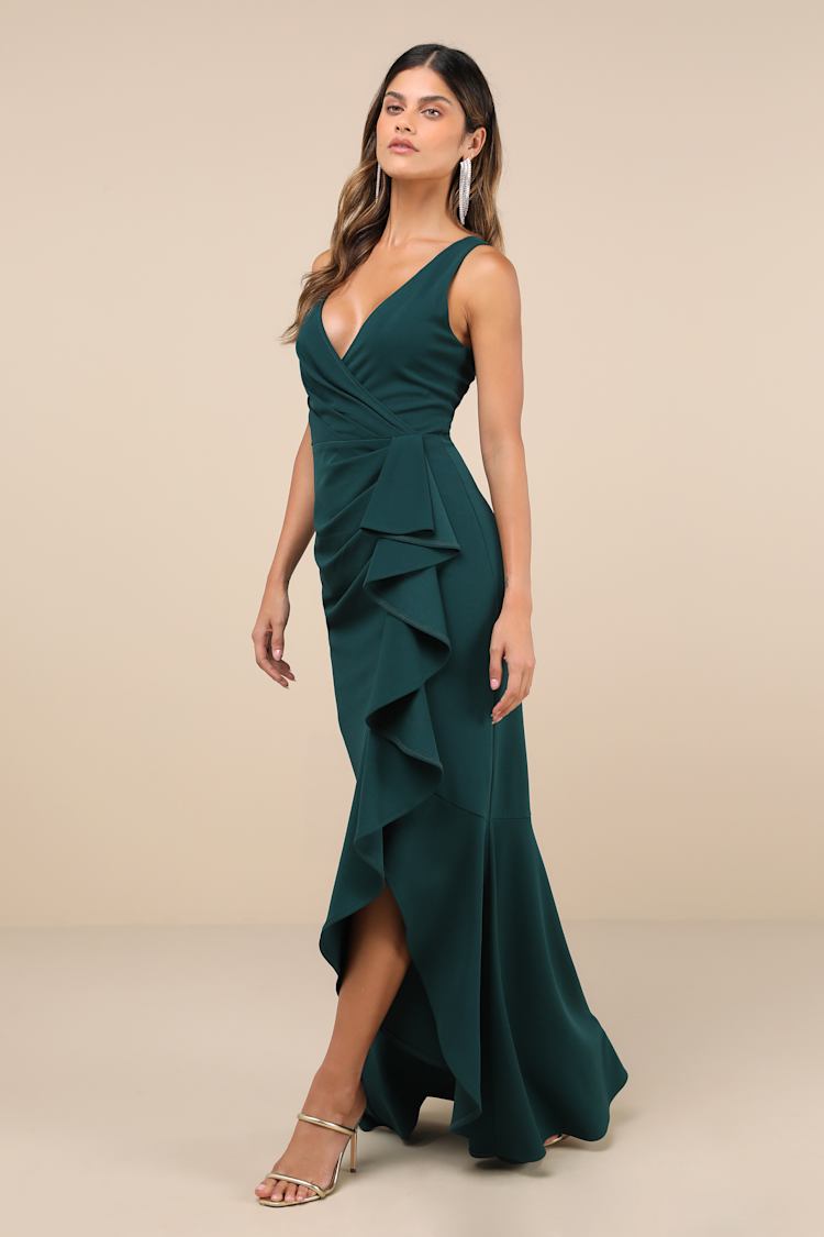sachin and babi light blue dress Emerald green satin prom dress featuring a side main image 0