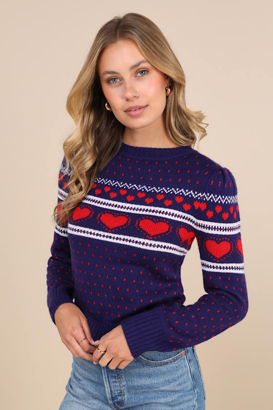 新色】【red】Heart Fair おも Isle Knit Pullover