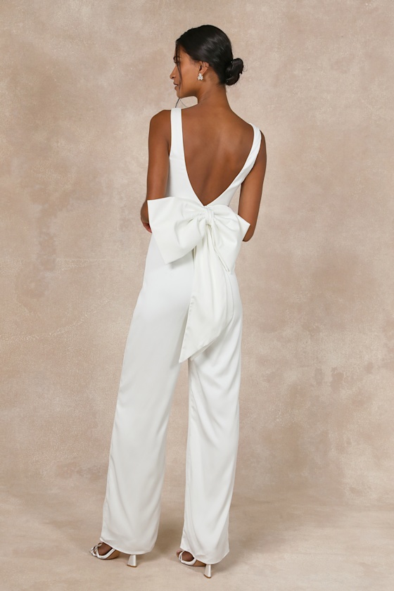 Angelic Aesthetic Ivory Satin Bow Back Sleeveless Jumpsuit 7