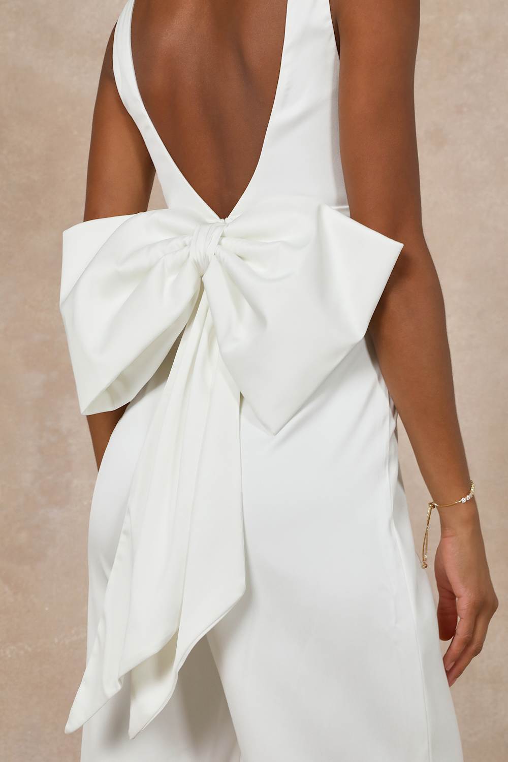 Angelic Aesthetic Ivory Satin Bow Back Sleeveless Jumpsuit