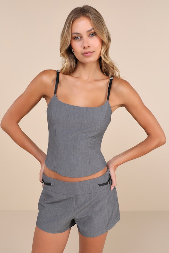 NIA SONNIE GREY BUCKLE HIGH-RISE SHORTS