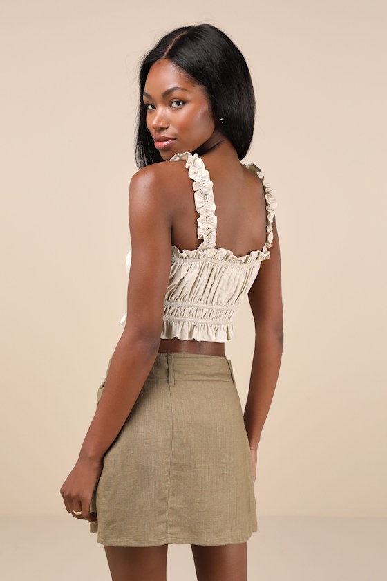 Trendsetting Option Olive Green Belted High-Rise Mini Skirt 2