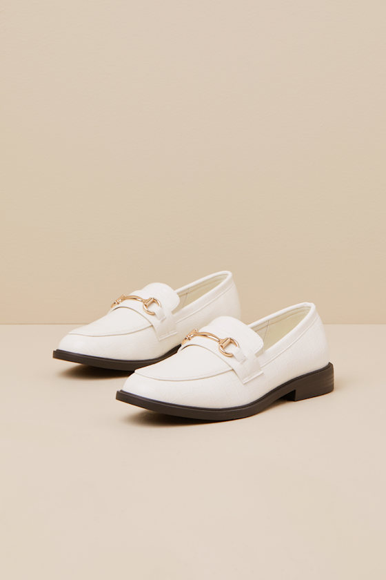 Cream Croc-Embossed Loafers - Horsebit Loafers - Loafer Flats - Lulus