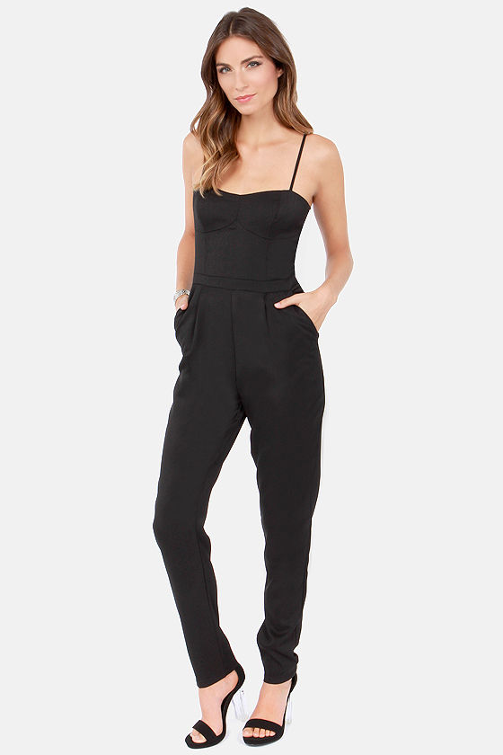 Cute Black Jumpsuit - Woven Jumpsuit - Tapered Leg Jumpsuit - $45.00