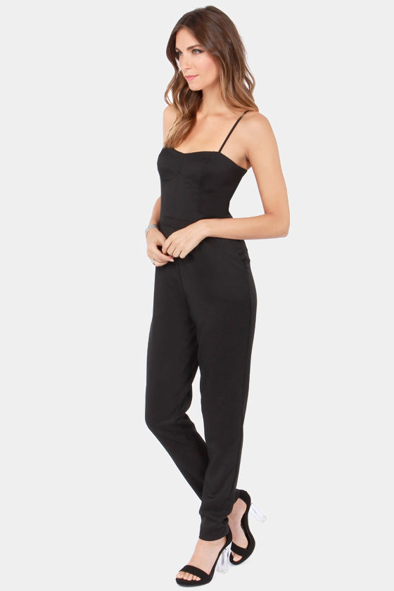 Cute Black Jumpsuit - Woven Jumpsuit - Tapered Leg Jumpsuit - $45.00