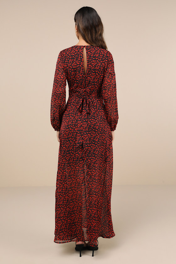 Enchanting Energy Black and Red Floral Long Sleeve Maxi Dress 3