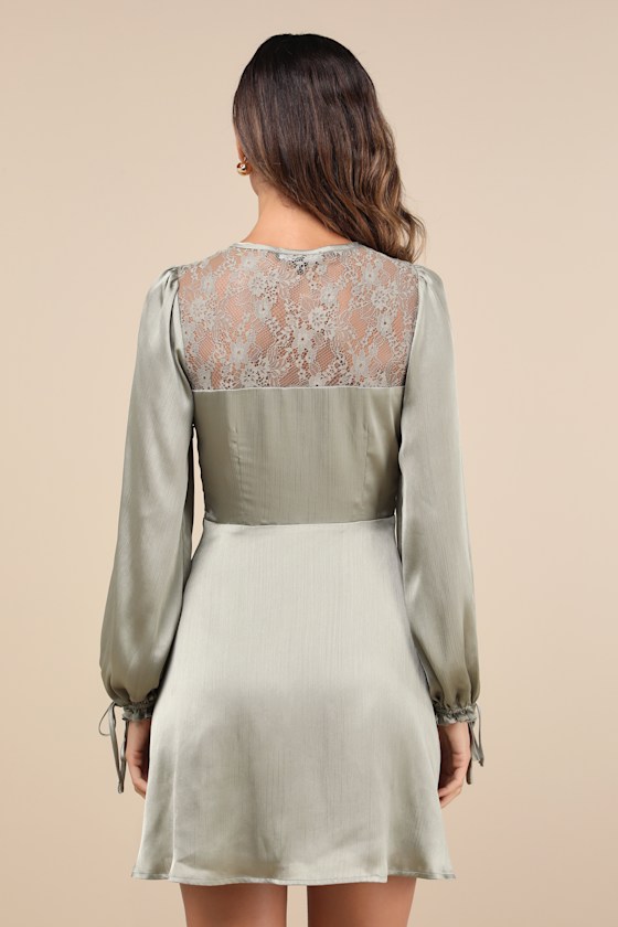 Lulus Consistent Beauty Sage Green Lace Cutout Long Sleeve Mini Dress In Sage Green