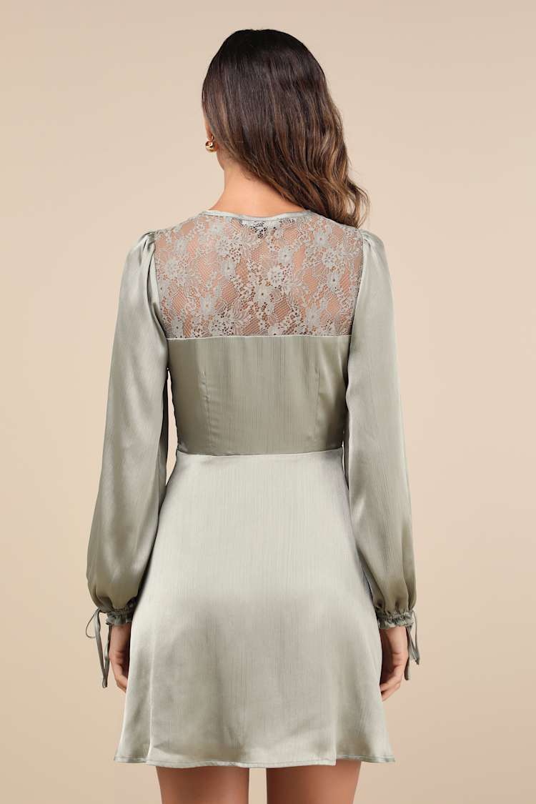 green emerald velvet dress Sage Floral Short Dress with Long Sleeves main image 0