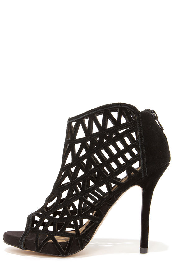 Kensie Brenda Heels - Black Booties - Caged Heels - Peep Toe Booties ...