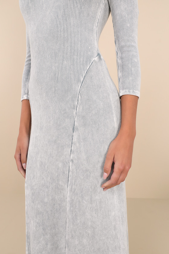 Lulus Remarkably Cool Washed Grey Ribbed Off-the-shoulder Midi Dress In Washed Grey