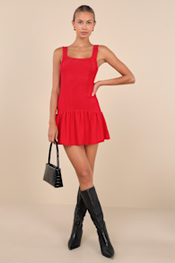 Playful Attitude Red Sleeveless Seamed Drop-Waist Mini Dress 4