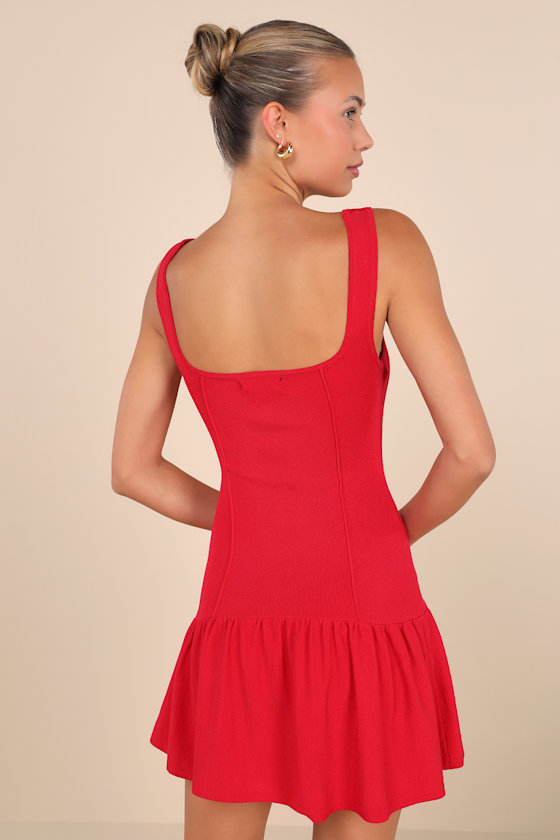 LULUS PLAYFUL ATTITUDE RED SLEEVELESS SEAMED DROP-WAIST MINI DRESS 