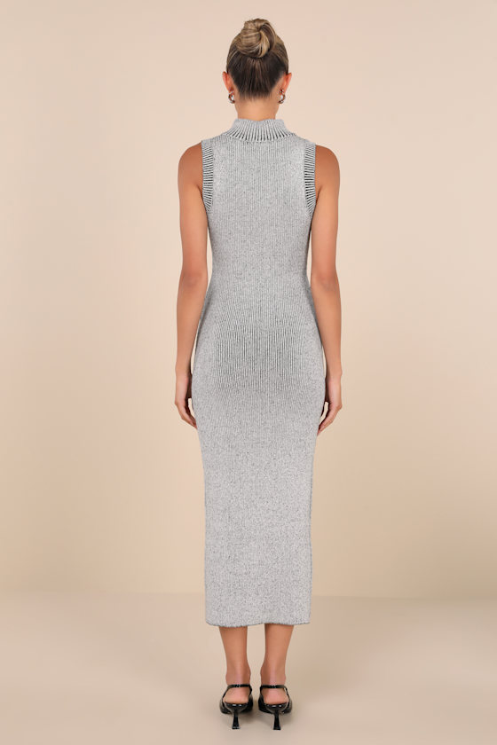 Lulus Confident Moves Light Grey Marled Zip-front Midi Sweater Dress In Light Grey