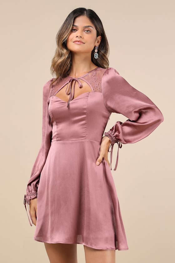 Consistent Beauty Mauve Pink Lace Cutout Long Sleeve Mini Dress 4