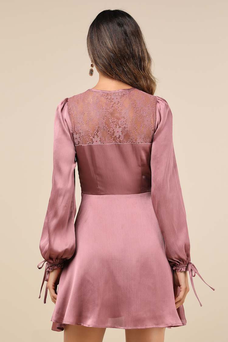 Consistent Beauty Mauve Pink Lace Cutout Long Sleeve Mini Dress