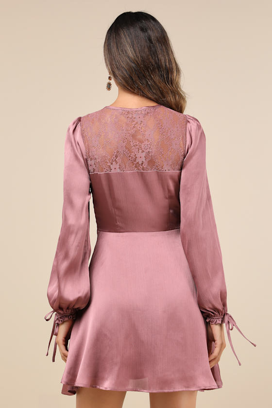 Consistent Beauty Mauve Pink Lace Cutout Long Sleeve Mini Dress 1