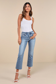 Melissa Light Wash Mid-Rise Straight Leg Raw Hem Jeans 2